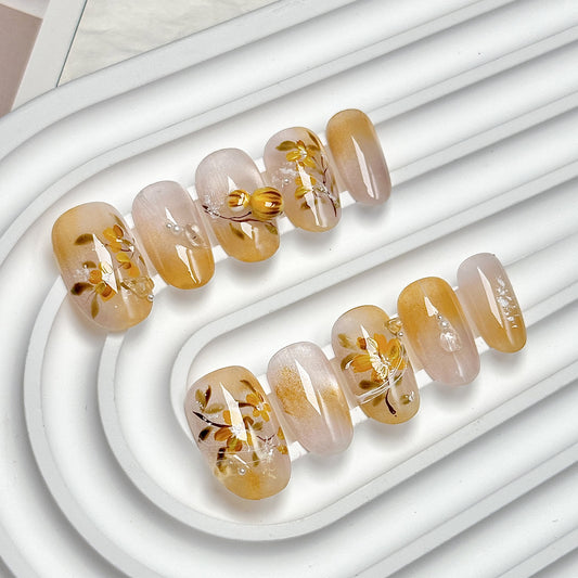 Light Nude Pink Amber Floral Press-On Nails