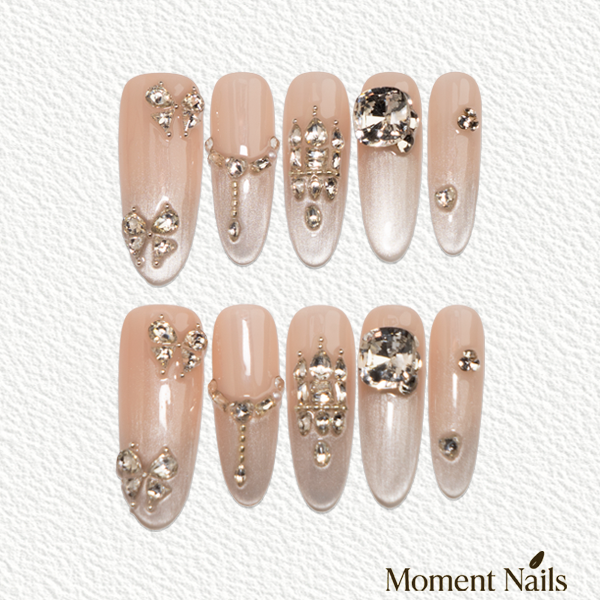 Ice Palace Press-On Nails | Handmade Jewel Crystal Cat Eye Oval