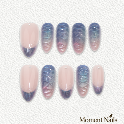 Mermaid Scale Press-On Nails | Aurora Pink Purple Ombré | Almond
