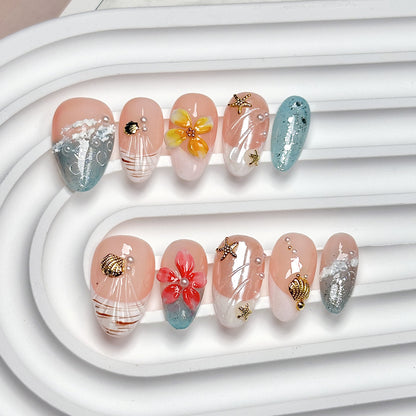 Seaside Short Almond Press-On Nails