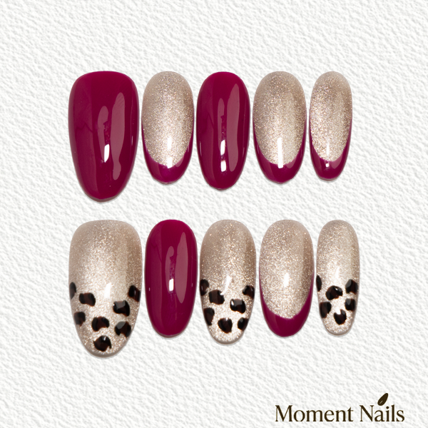 Color Clash Press-On Nails | Handmade Pink Glitter Leopard Oval