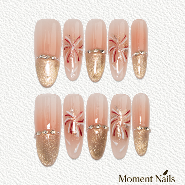 Champagne Gold Glitter Press-On Nails | Long Oval Handmade Fake Nails