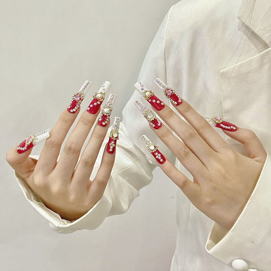 Glamorous Valentine - Bling Handmade Press-On Nails（Valentine's Day Parties）