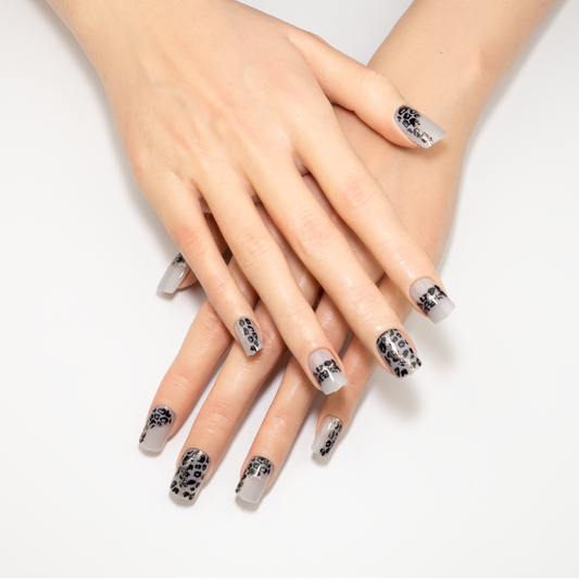 Leopard & Silver Press-Ons | Milky White Base | Square