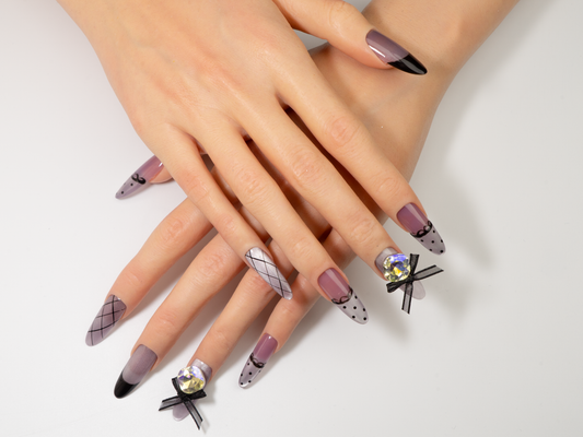 Lace Polka Dot Press-On Nails | Handmade Vintage Bow Gem Oval