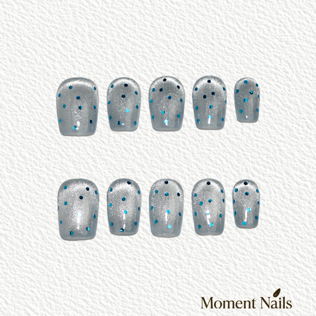 Summer Vibe Press-On Nails | Handmade Silver Blue Glitter Mix Coffin