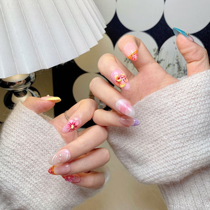 Pink Floral Short Almond Sweet Press-On Nails