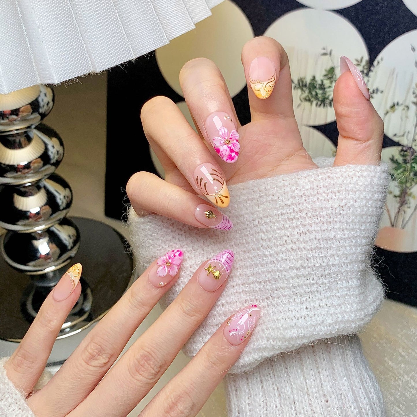 Pastel Floral Short Almond Press-On Nails