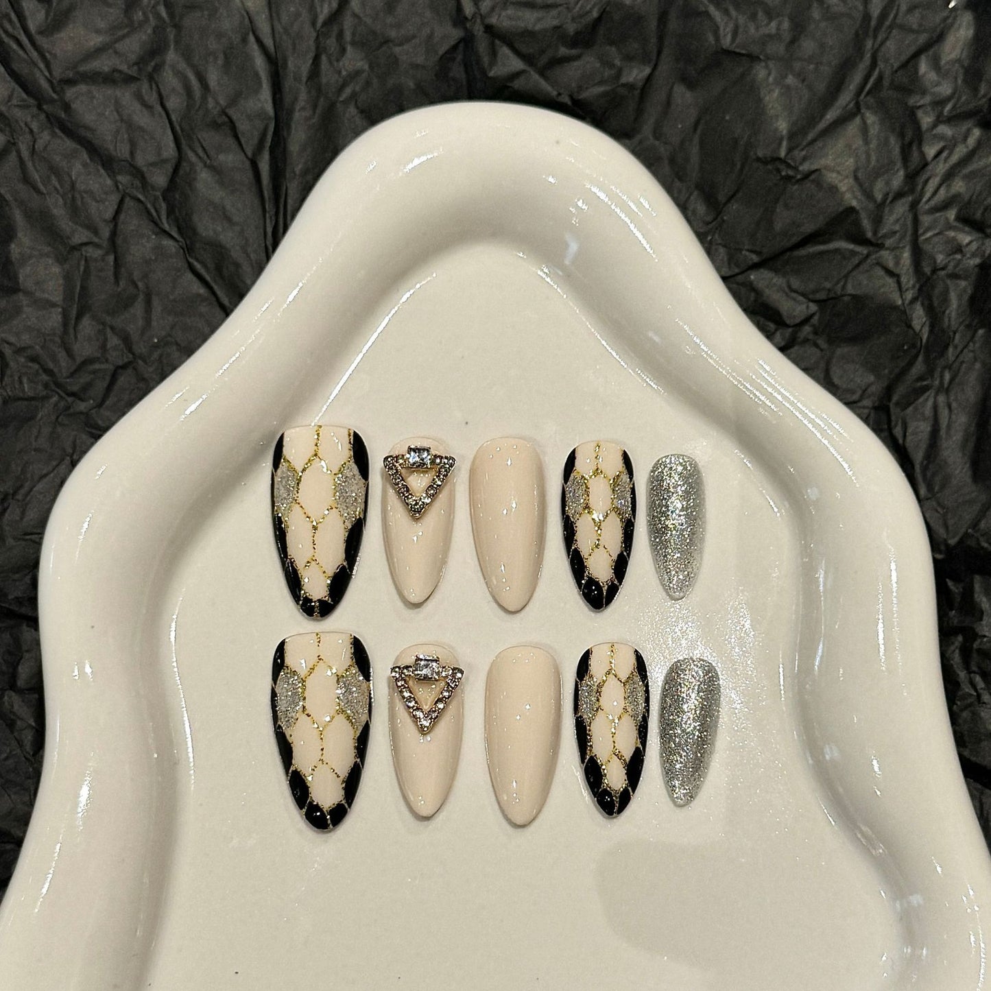 Snake Print Diamond Almond Press-On Nails