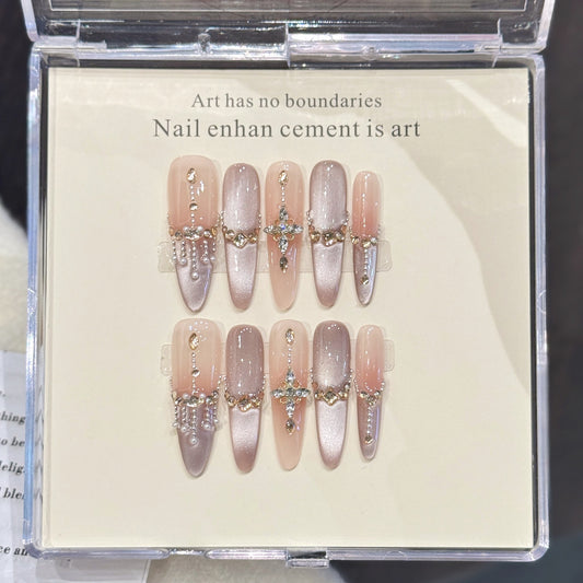 Silver Glitter Cross Long Stiletto Press-On Nails