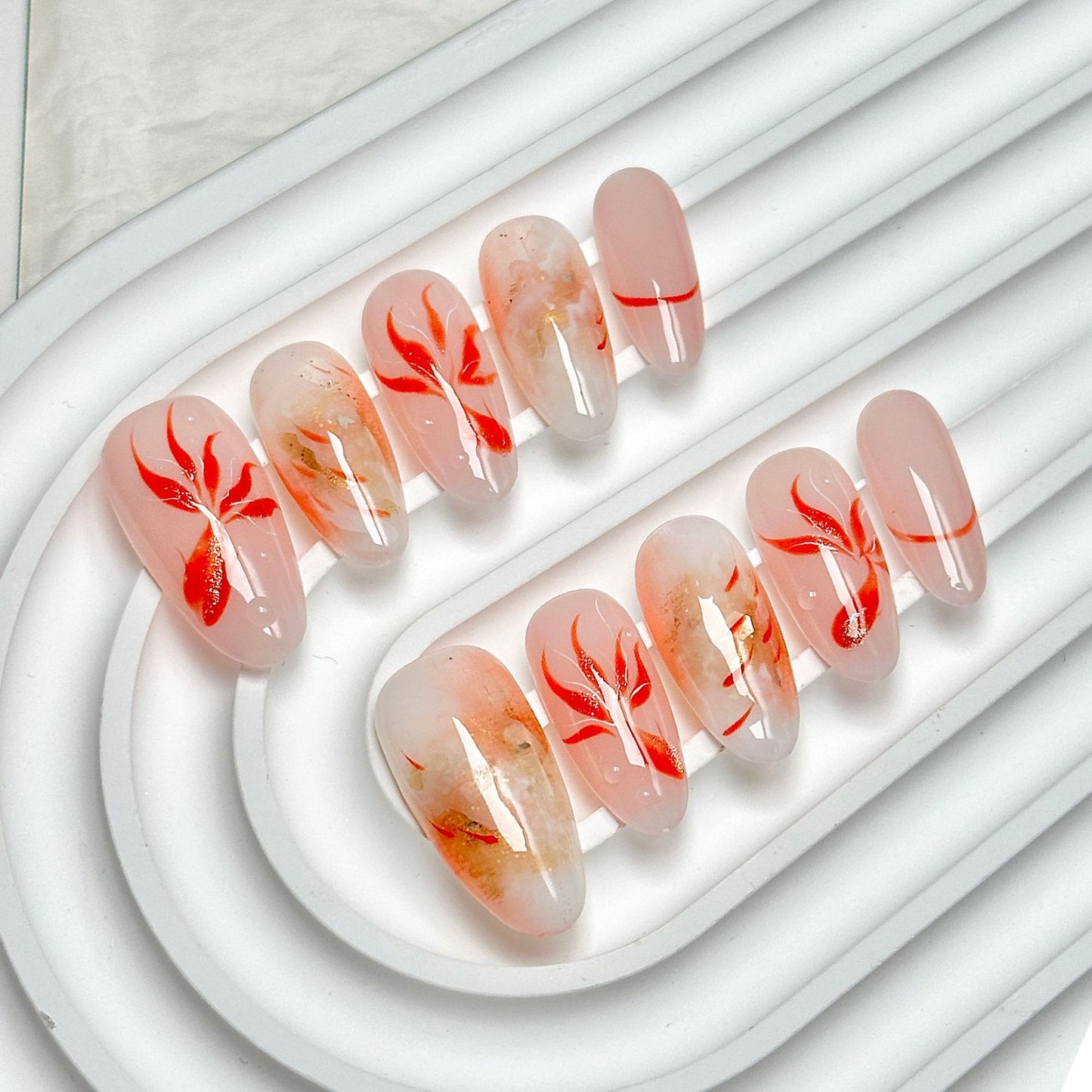 Gradient Red Koi Long Stiletto Press-On Nails