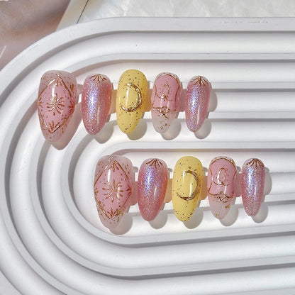 Sweet Star-Moon Almond Press-On Nails