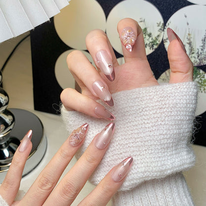 Nude Pink Rose Gold  Floral Press-On Nails