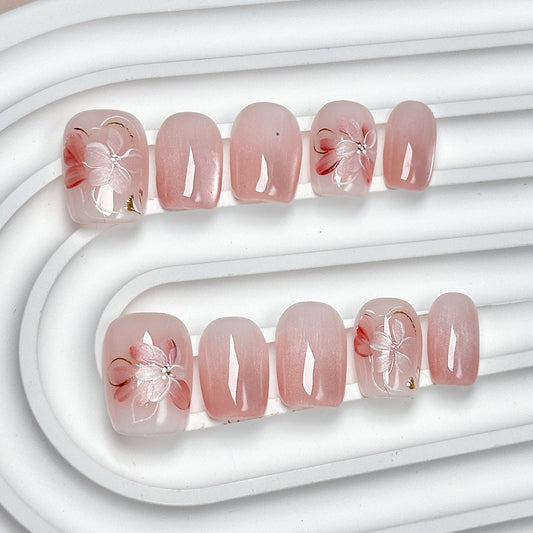 Pink Cherry Blossom Square-Round Press-On Nails