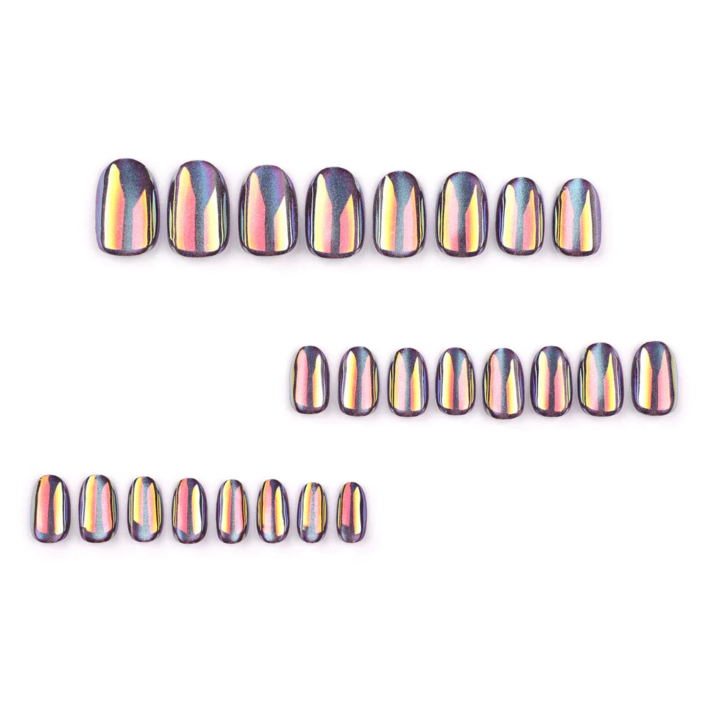 Nebula's Eye Press-On Nails | Purple Gold Chameleon Cat Eye Oval