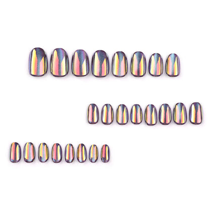 Nebula's Eye Press-On Nails | Purple Gold Chameleon Cat Eye Oval