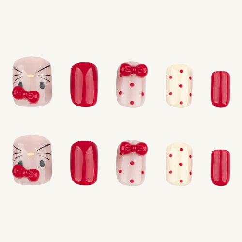 Red Bow Press-On Nails | Short Square