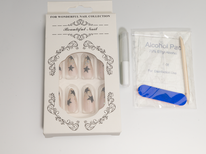 Black Star Holographic Glitter Press-On | Glam Rock Almond