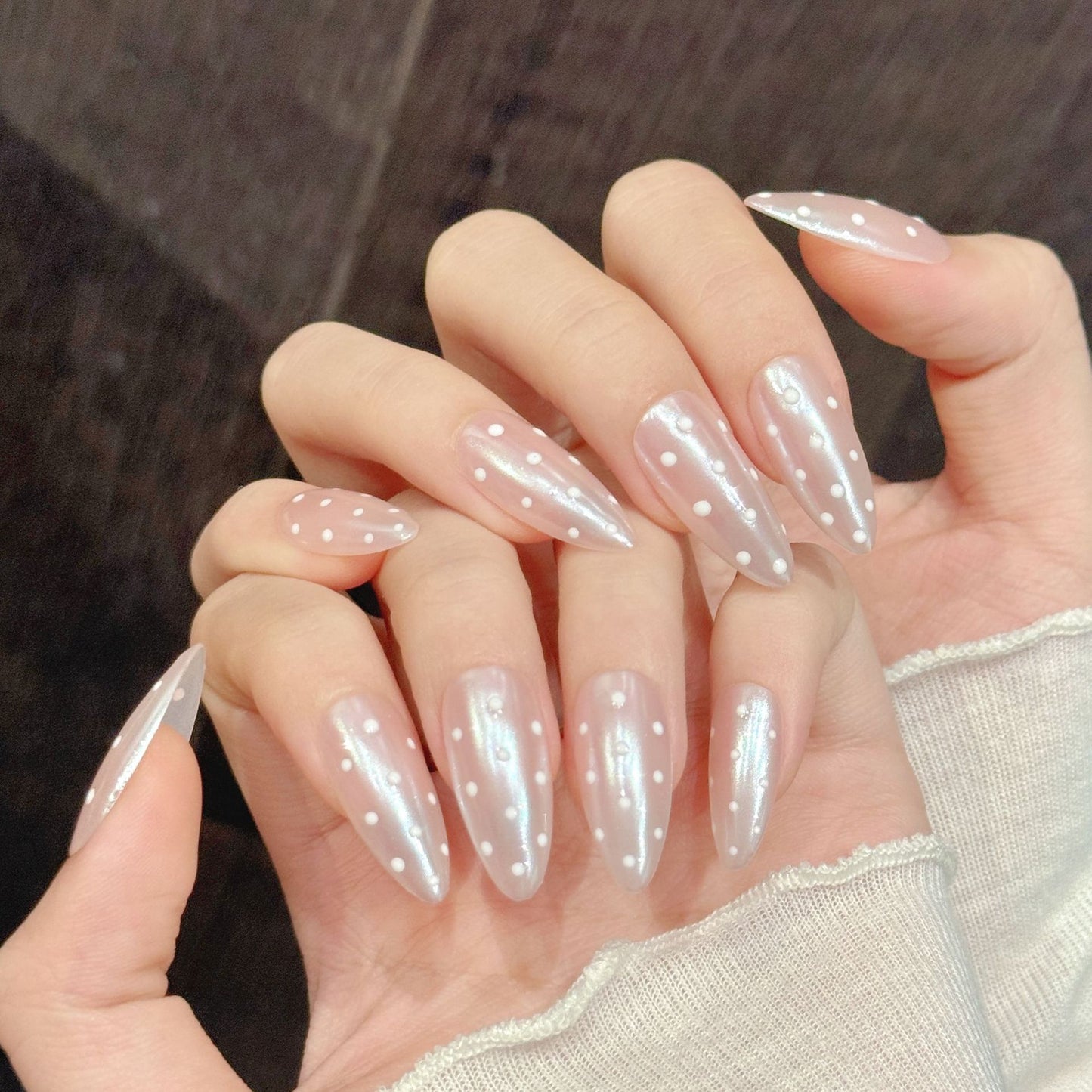 Pearl Dot Medium Almond Press-On Nails