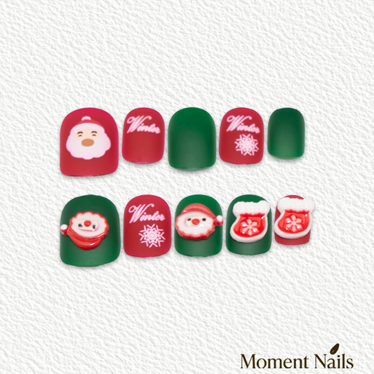 Christmas Cartoon Press-On Nails | 3D Santa Claus | Short Square