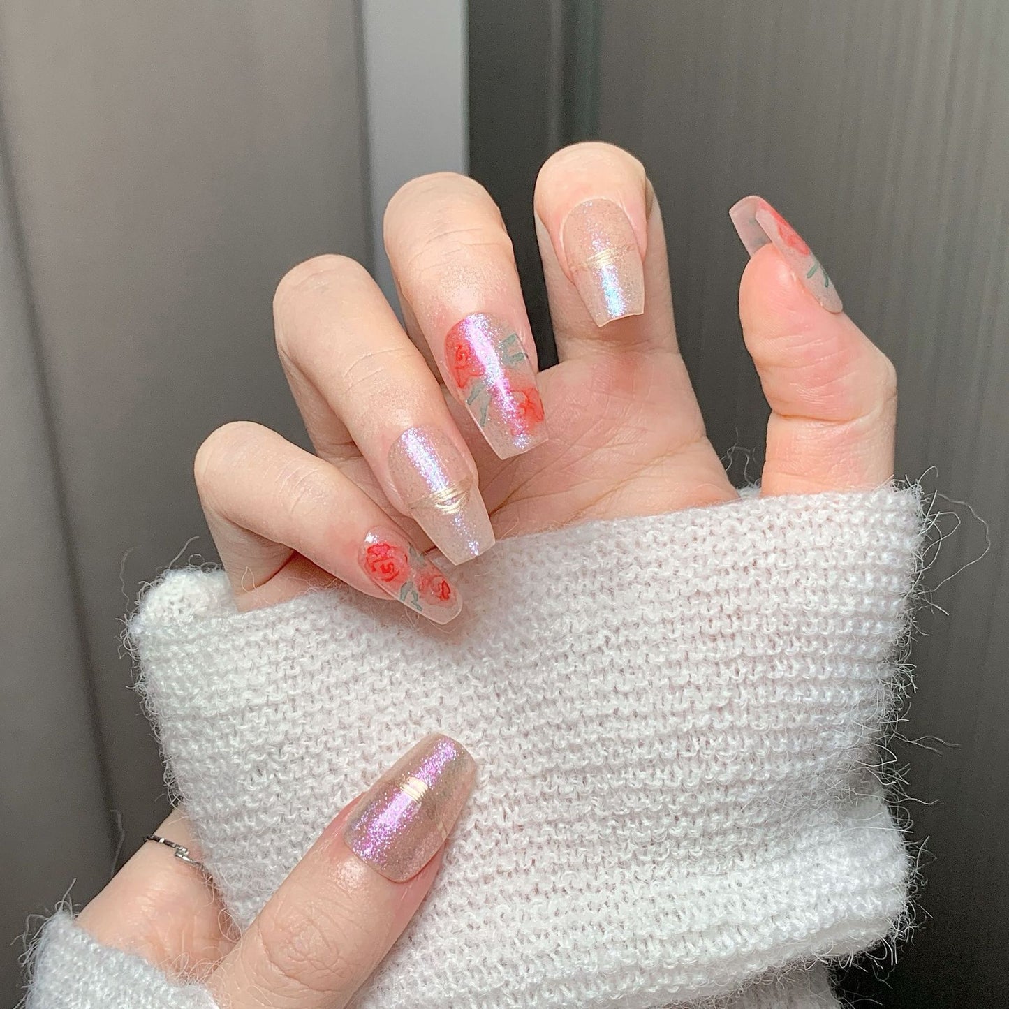 Glitter Rose Gold Line Almond Press-On Nails