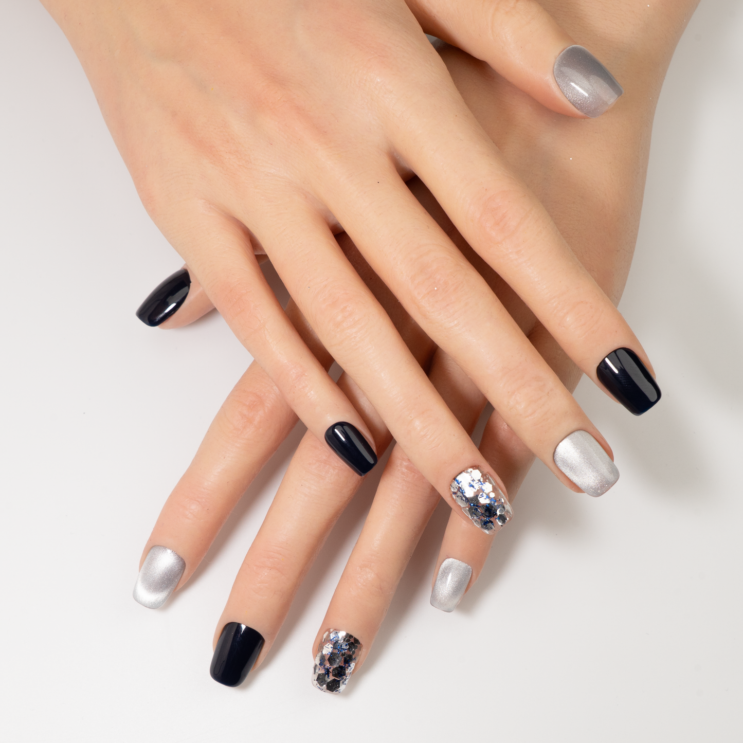 Black Translucent Glitter Press-On Nails