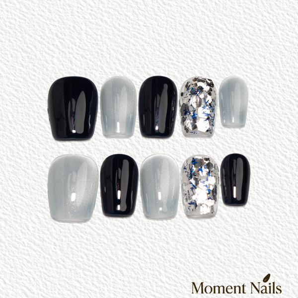 Black Translucent Glitter Press-On Nails