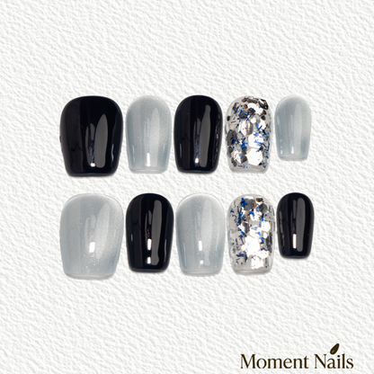 Black Translucent Glitter Press-On Nails