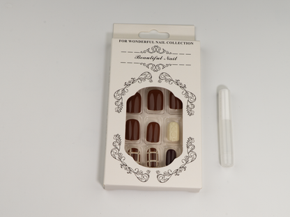 Brown Plaid Press-On Nails | Sweater Texture Mix Short Square