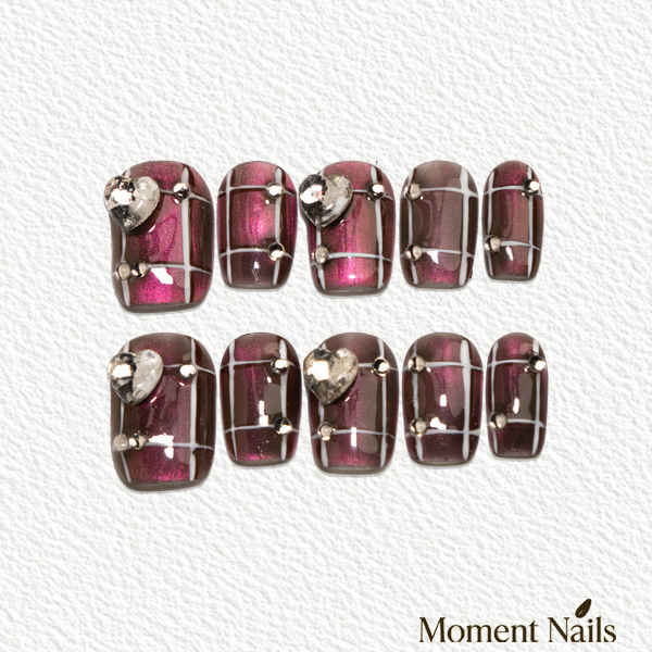 Sweetheart Trap Press-On Nails | Handmade Pink Brown Plaid Coffin