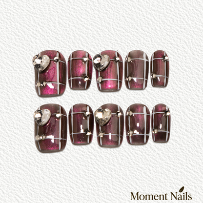 Sweetheart Trap Press-On Nails | Handmade Pink Brown Plaid Coffin