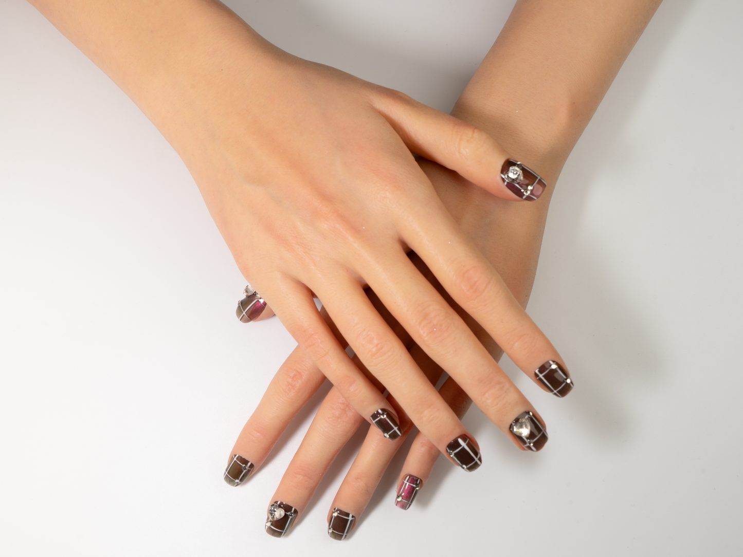 Sweetheart Trap Press-On Nails | Handmade Pink Brown Plaid Coffin