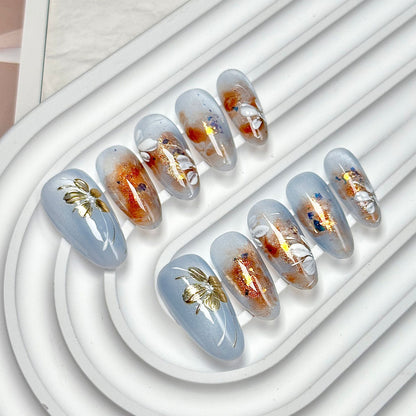 Light Gray-Blue Luxury Fairy Press-On Nails