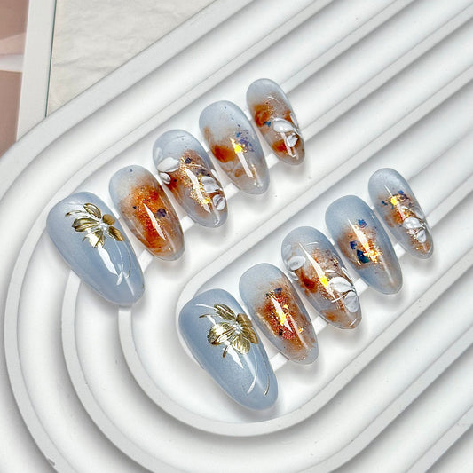 Light Gray-Blue Luxury Fairy Press-On Nails