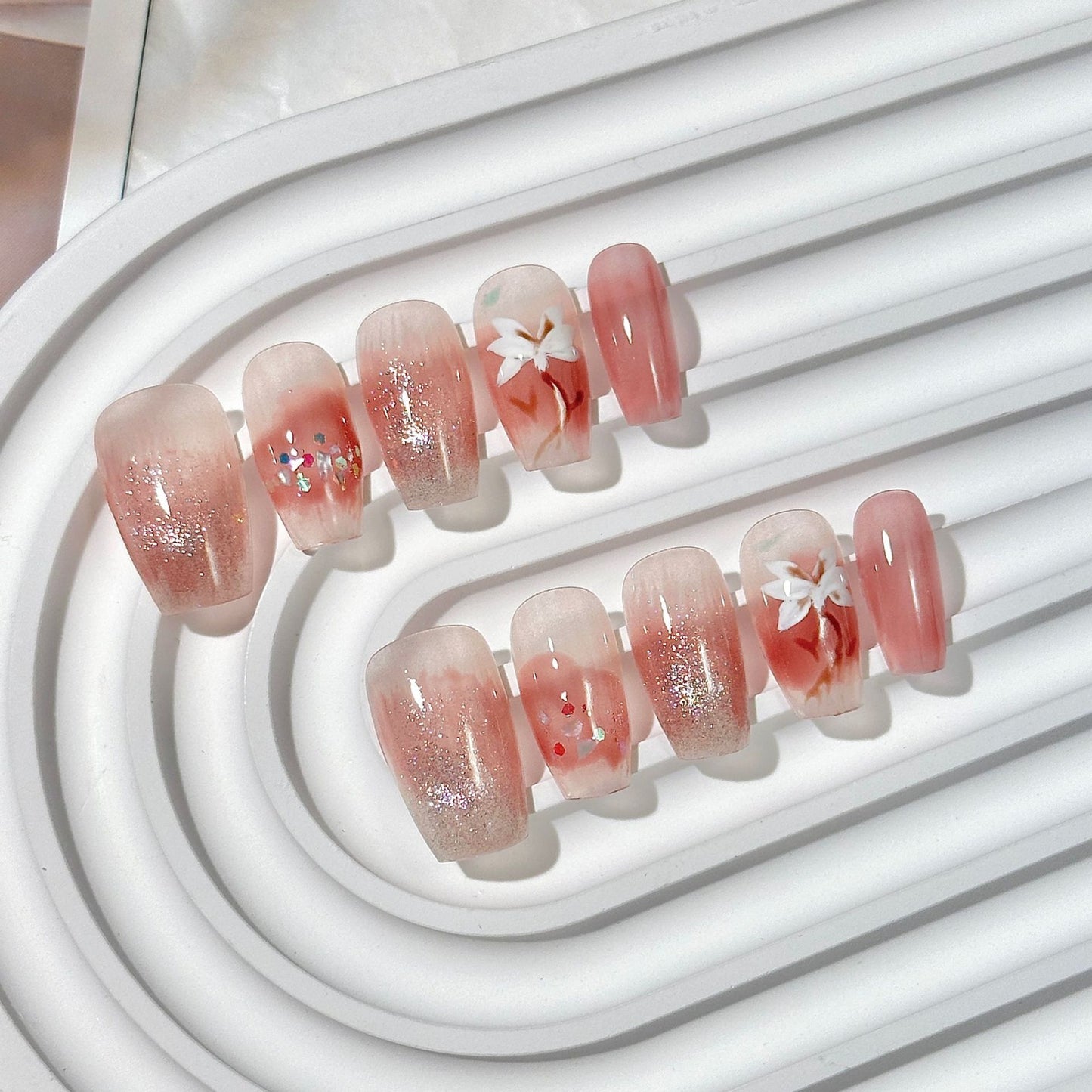 Pink Gradient Floral  Press-On Nails