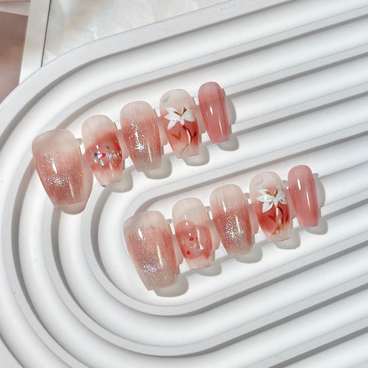 Pink Gradient Floral  Press-On Nails