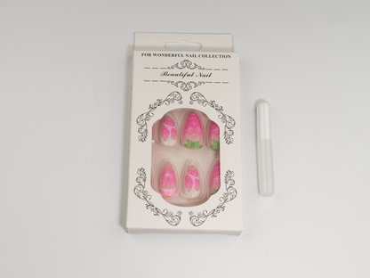 3D Fruit Press-On Nails | Cherry & Strawberry Mix Long Almond