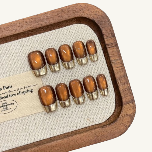 Autumn Sunlight Press-On Nails | Handmade Amber Cat Eye Square