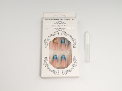 Croc French Tip Press-On Nails | Blue & Nude Mix Coffin