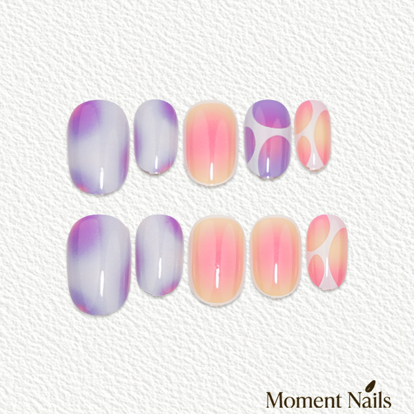 Pink Purple Aura Press-On Nails | Simple Dot Art | Oval