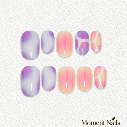 Pink Purple Aura Press-On Nails | Simple Dot Art | Oval