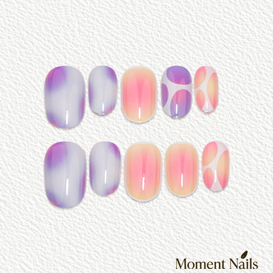 Pink Purple Aura Press-On Nails | Simple Dot Art | Oval