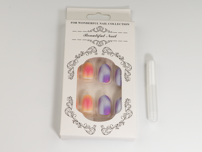 Pink Purple Aura Press-On Nails | Simple Dot Art | Oval