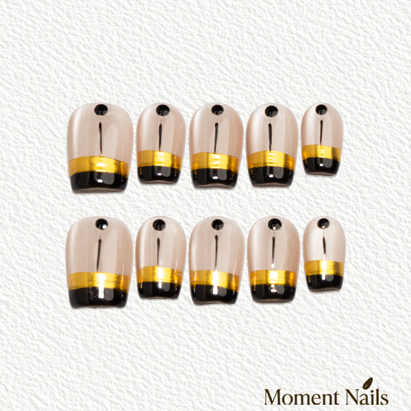 Geometric Press-On Nails | Handmade Line Art Gold Foil Short Coffin
