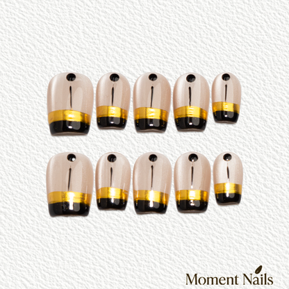 Geometric Press-On Nails | Handmade Line Art Gold Foil Short Coffin