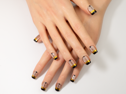 Geometric Press-On Nails | Handmade Line Art Gold Foil Short Coffin