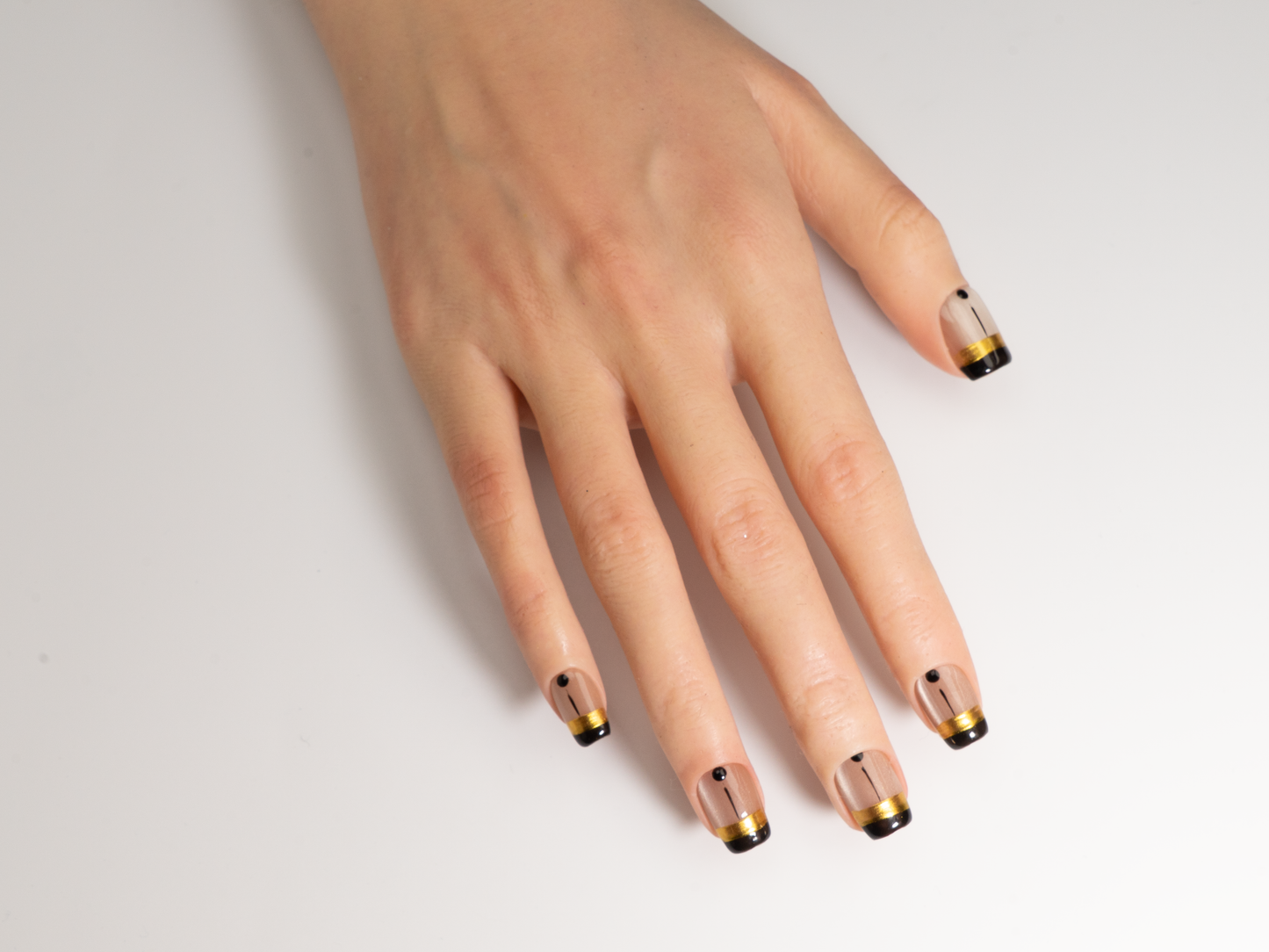 Geometric Press-On Nails | Handmade Line Art Gold Foil Short Coffin