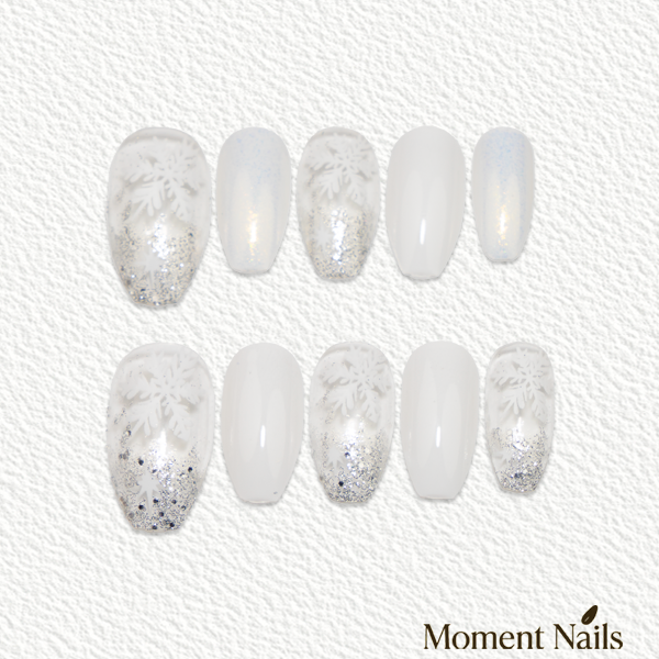 Crystal Snowfall Press-Ons | Glitter Fade & Snowflakes Long Ballerina