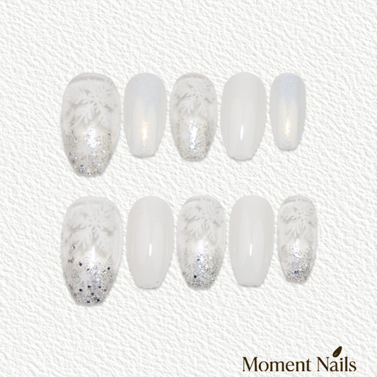 Crystal Snowfall Press-Ons | Glitter Fade & Snowflakes Long Ballerina