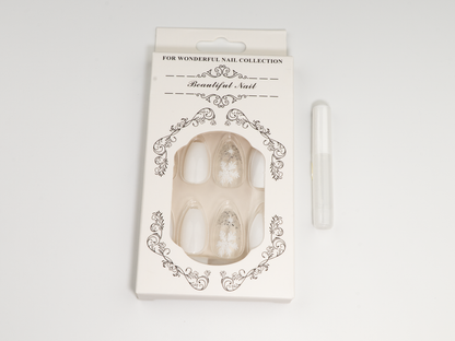 Crystal Snowfall Press-Ons | Glitter Fade & Snowflakes Long Ballerina